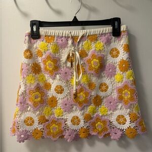 Zara Yellow and White Crochet Mini Skirt A-line Resort Wear